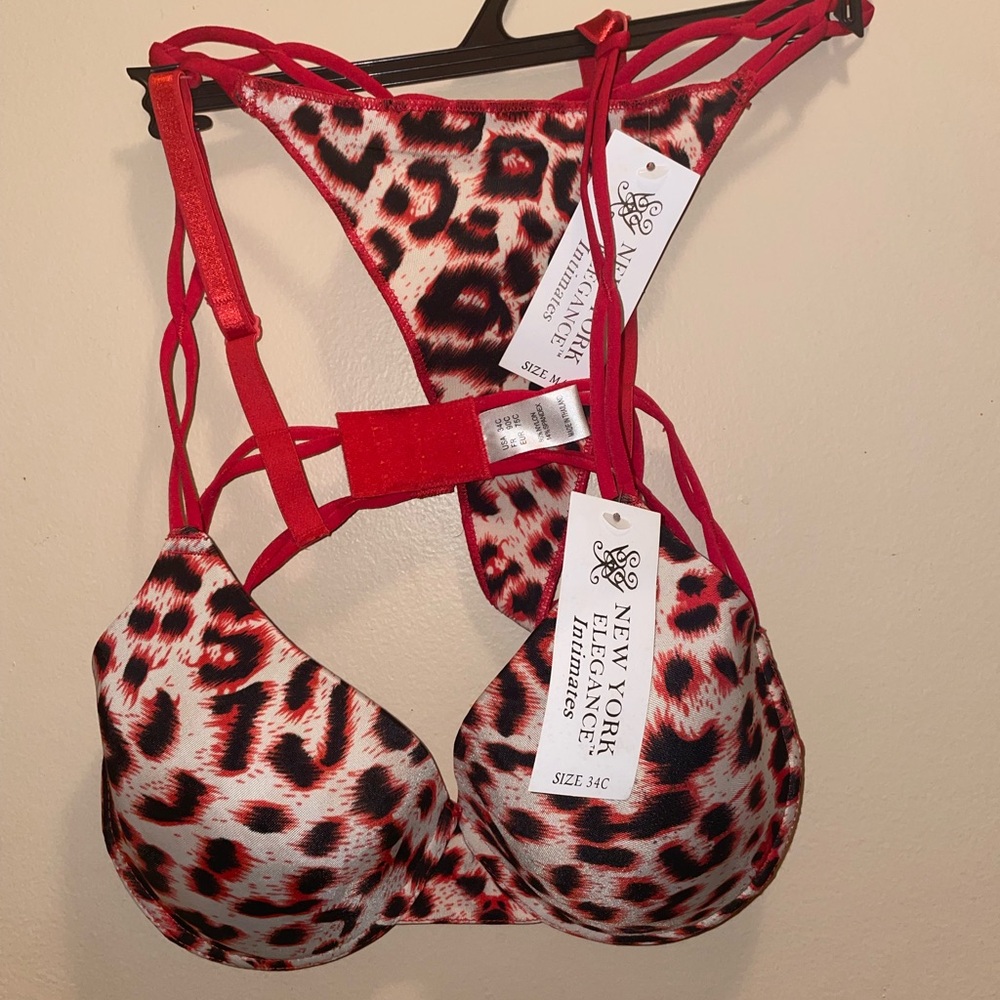 Red Leopard Print Lingerie Set